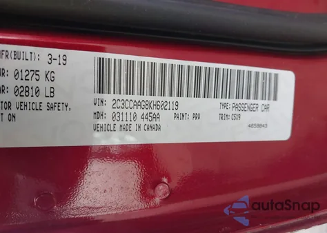 2019 Chrysler 300 Touring from USA, damaged, VIN 2C3CCAAG8KH602119